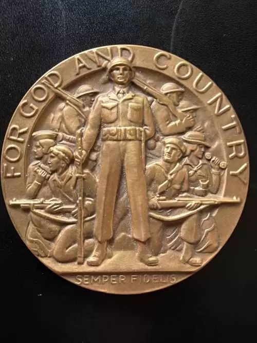 American Legion Medal, reverse, inscribed For God and Country, Semper Fidelis