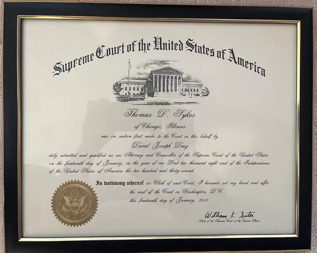 Tom's certificate of admission to the Supreme Court of the United States, dated January 14, 2008